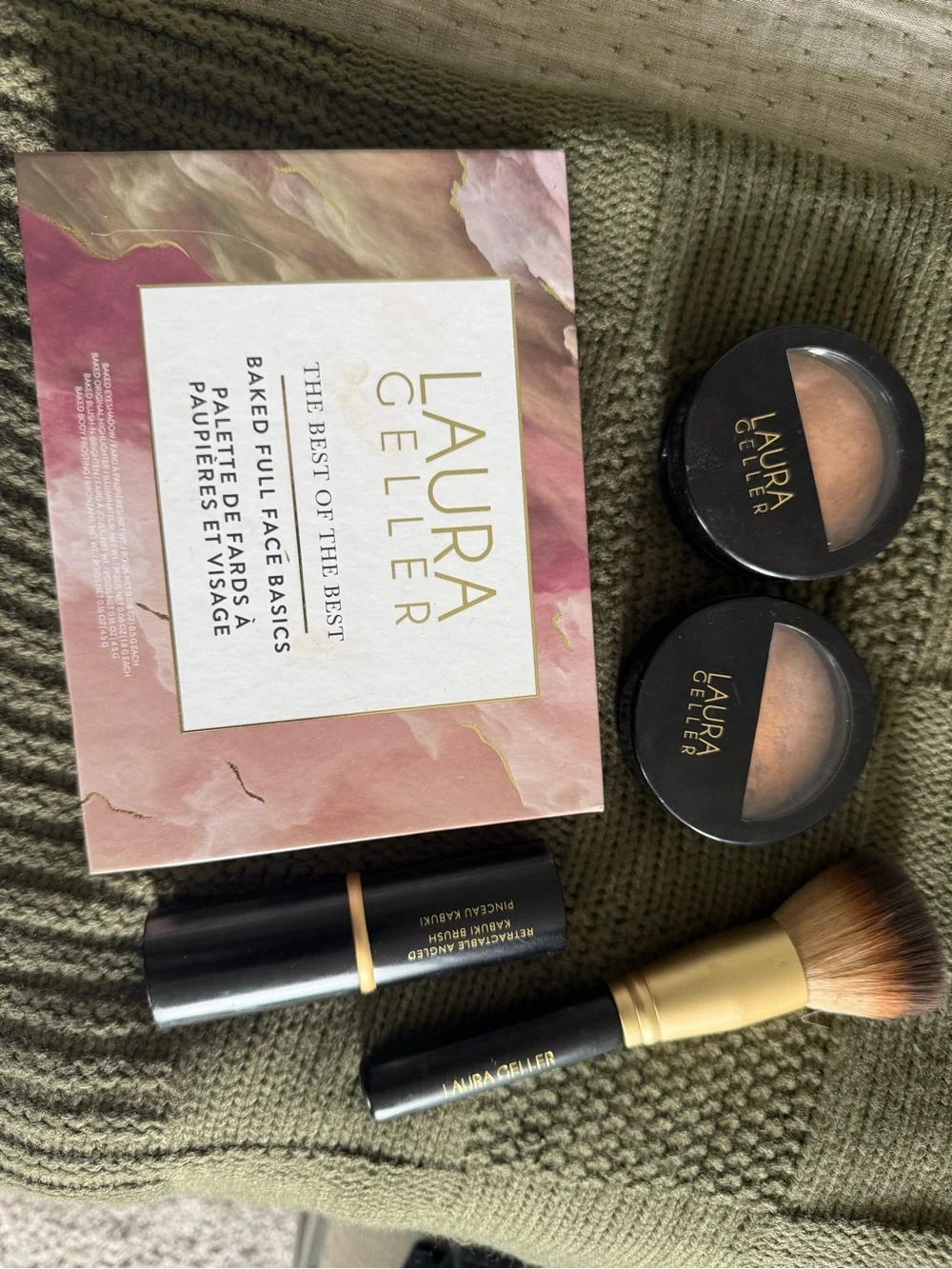 Laura Geller Pink and Tan Face Palette Set with Brush & Cream Stick